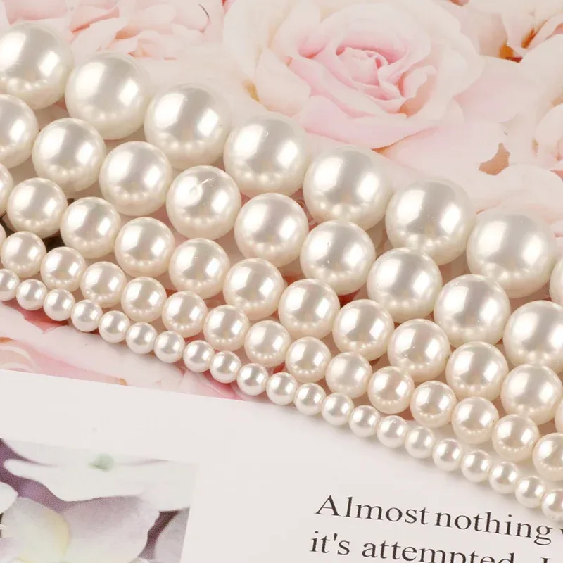 Natürliche weiße Muschelperle Runde lose Perlen für Schmuckherstellung Halsbandherstellung Diy Armband Schmuck 2/3/4/6/8/mm Wholesale15''
