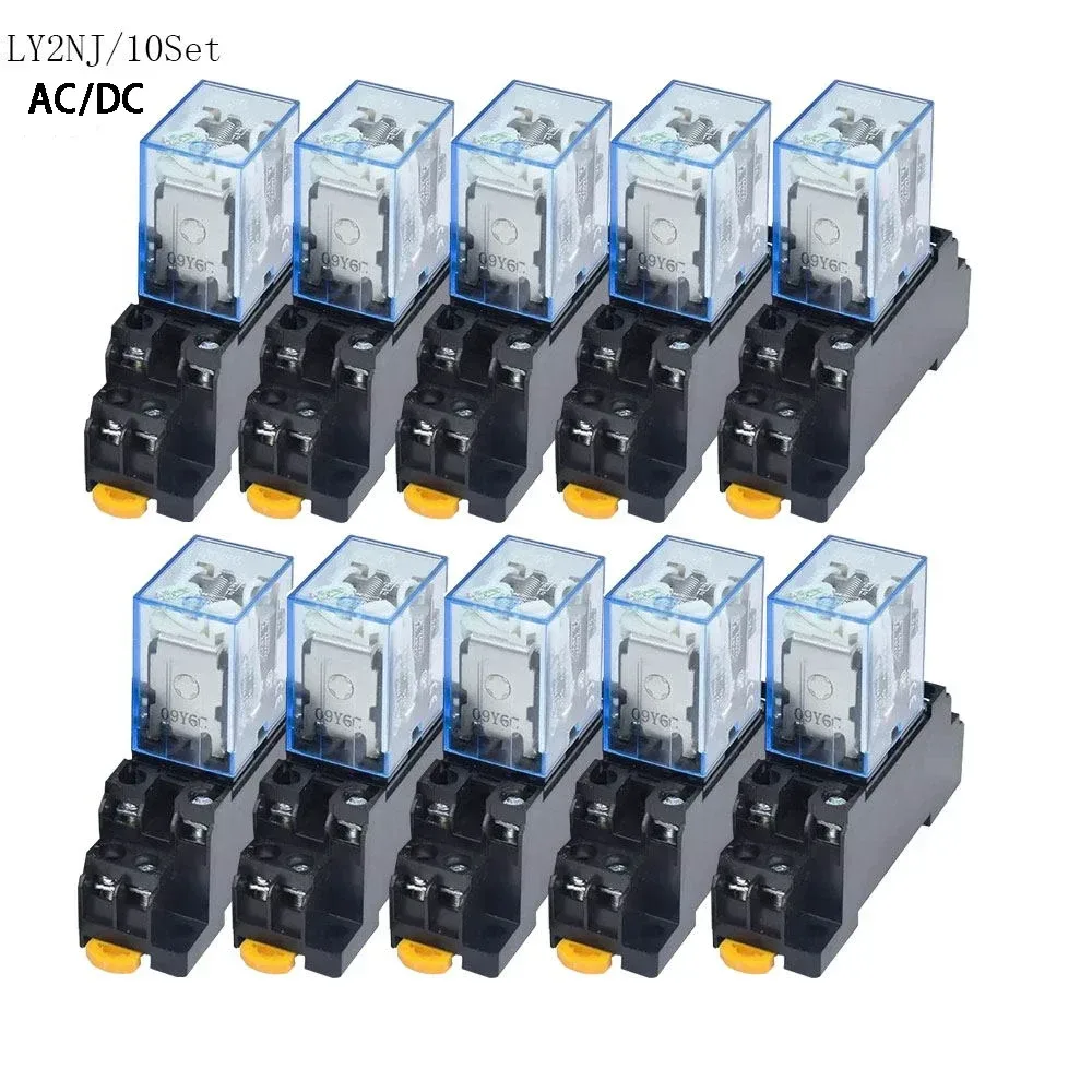 10set AC/DC 12V 24V 36V 48V 110V 220V Spule Power Relais LY2NJ DPDT 8 Pin HH62P JQX-13F Mit Sockel OK