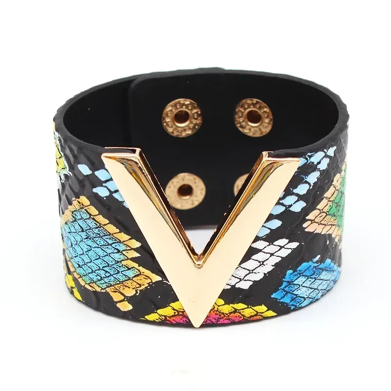 Mode Leopard Leder Armband Für Frauen Einfache Alle-Spiel V Wort Breite Charme Manschette Wrap Armband Femme Armband schmuck