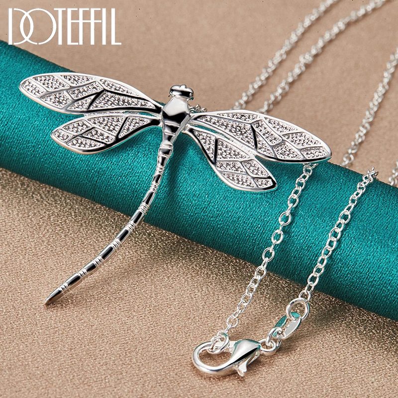 DOTEFFIL Halskette mit 40?75 cm langer Kette aus 925er-Sterlingsilber mit großem Libellen-Anhänger für Frauen, Hochzeit, Verlobung, Party, Modeschmuck