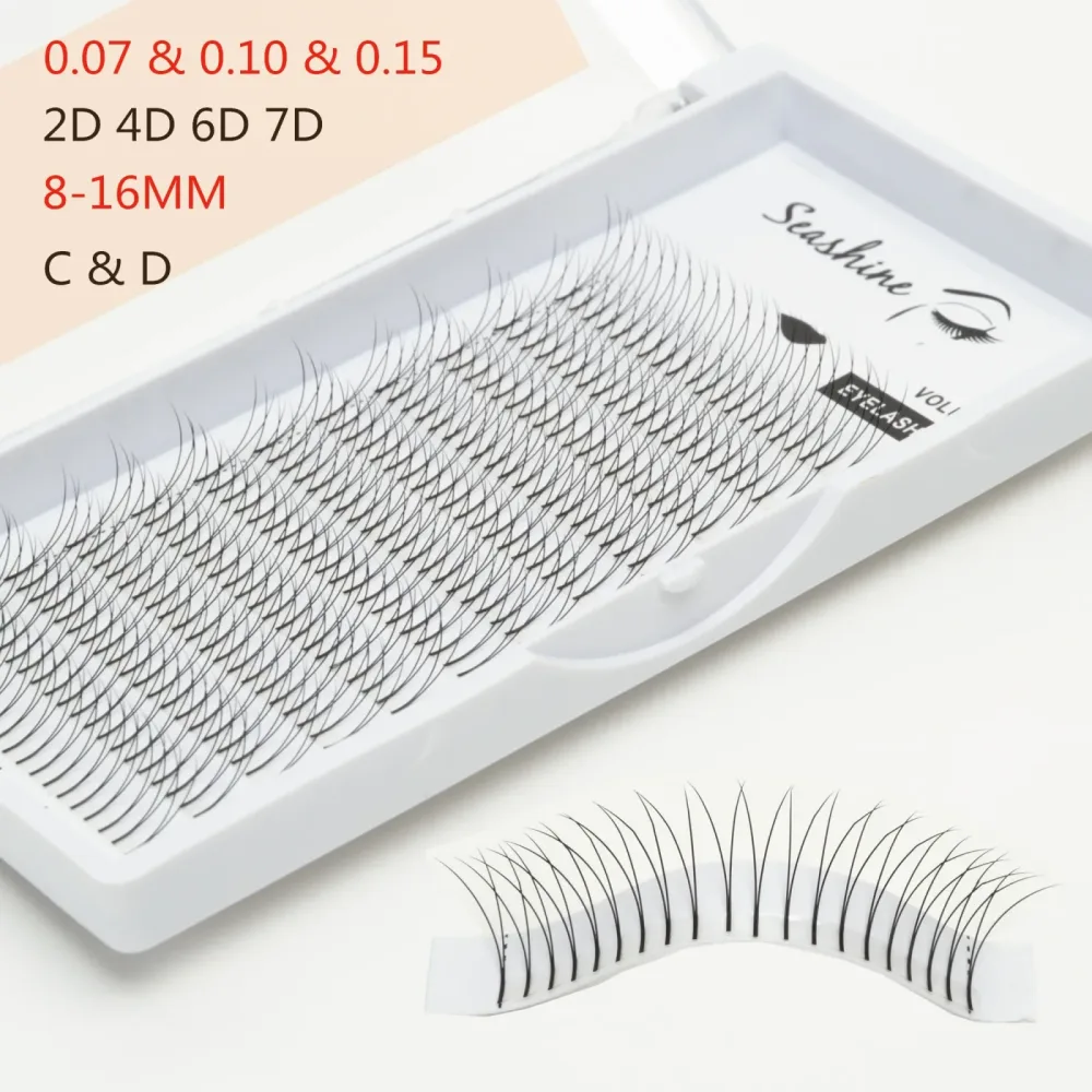 Seashine Long Stem 2D 4D 6D 7D Falsche Wimpern Vorgefertigte russische Volumenfächer Faux Nerz Vorgefertigte Wimpernverlängerungen Make-up