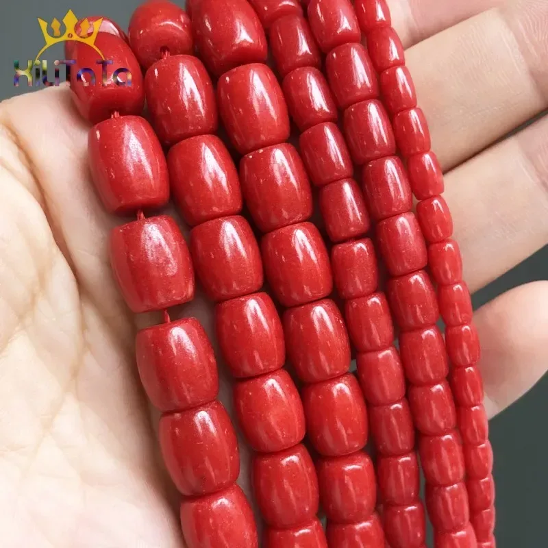Natürliche Stein Perlen Trommel Form Rote Koralle Lose Spacer Perlen Für Schmuck Machen DIY Armband Ohrringe Zubehör 15'' Stränge