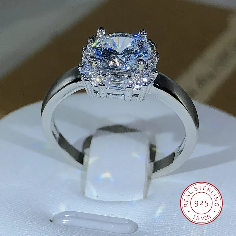Original Vier-Klauen 925 Silber Farbe Hochzeit Ringe Für Frauen Platz AAAAA Großen Weißen Zirkon Verlobungsringe Schmuck