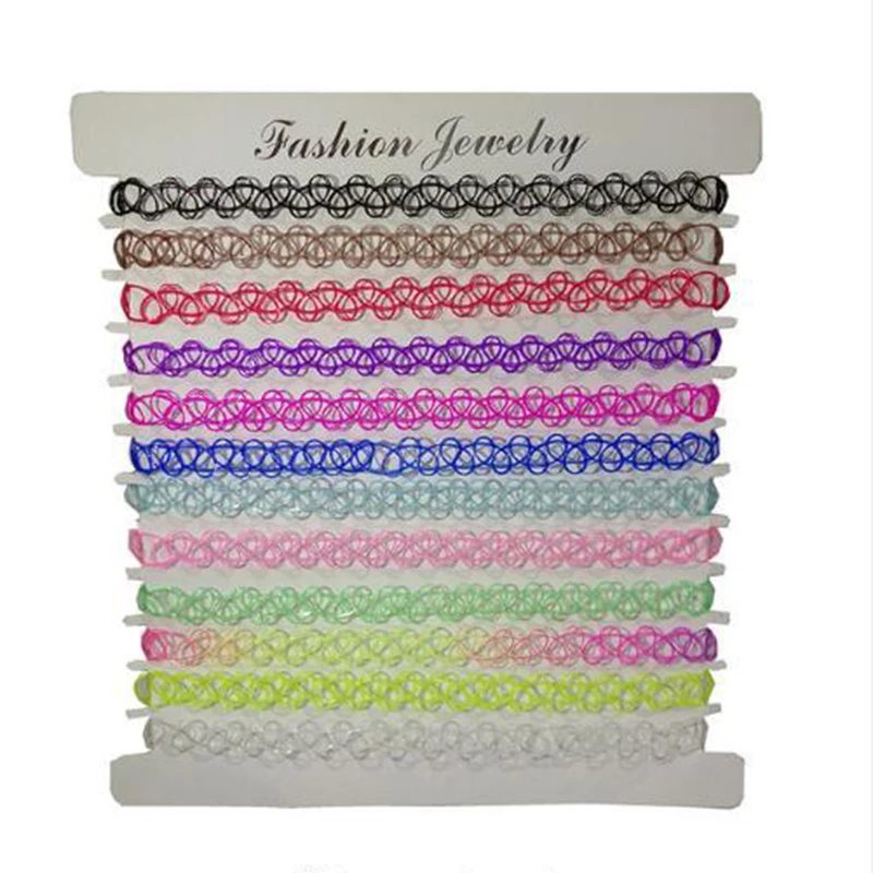 Halsband-Tattoo-Halskette für Mädchen, Gothic-Halsketten für Frauen, elastischer, hohler Punk-Schmuck, 12-teiliges Set