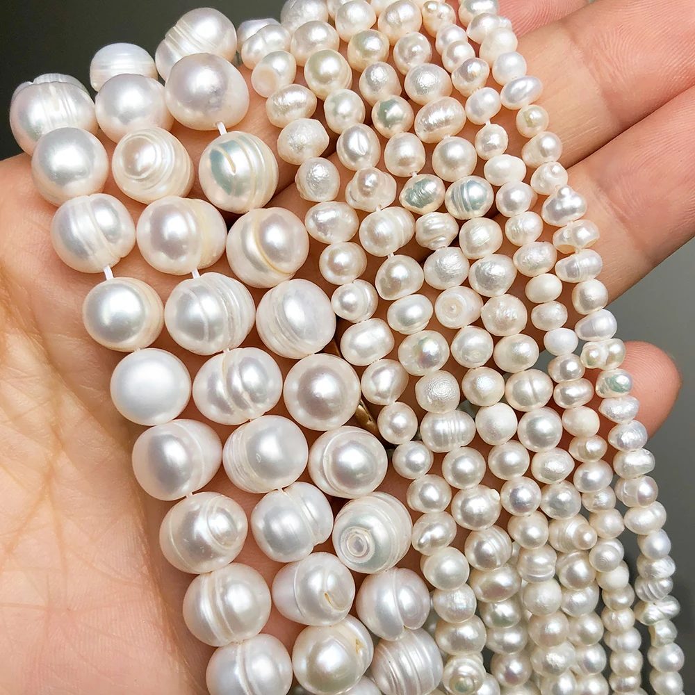 Natürliche weiße Süßwasserperlen Perlen unregelmäßige runde Zuchtperlen für DIY Frauen handgemachte Armband Zubehör 15'' Zoll