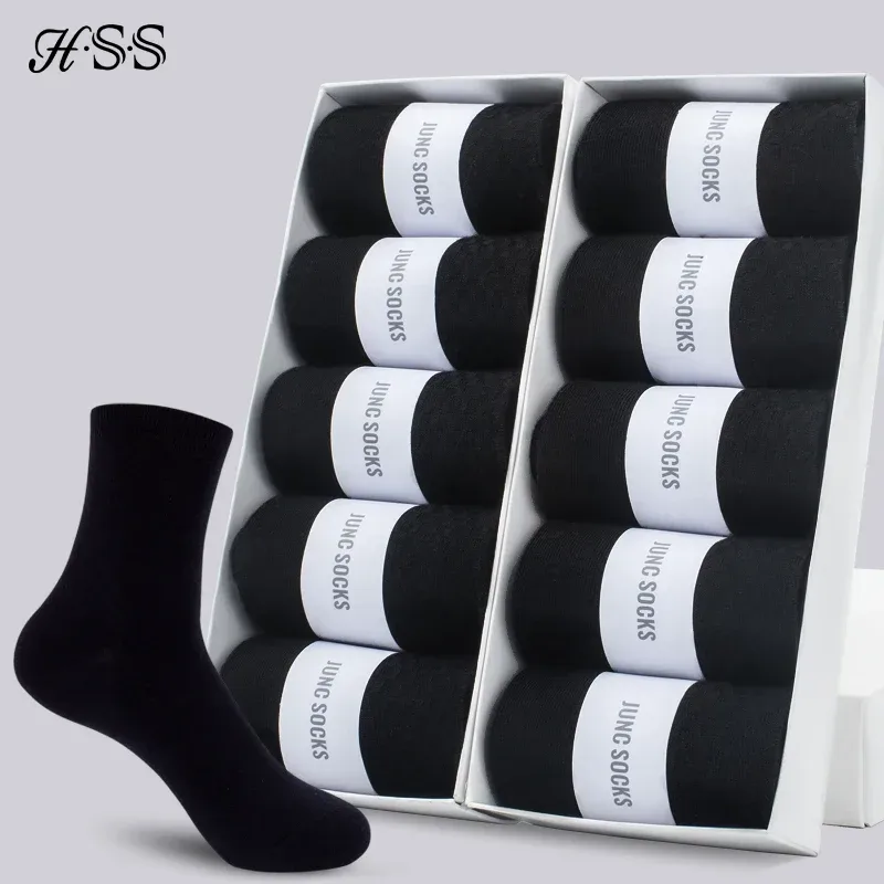 HSS 5/10 Paar Herren-Socken aus Baumwollmischung, schwarze Business-Herrensocken, weich, atmungsaktiv, für Sommer und Winter, für Herrensocken, Übergröße (6,5?14)
