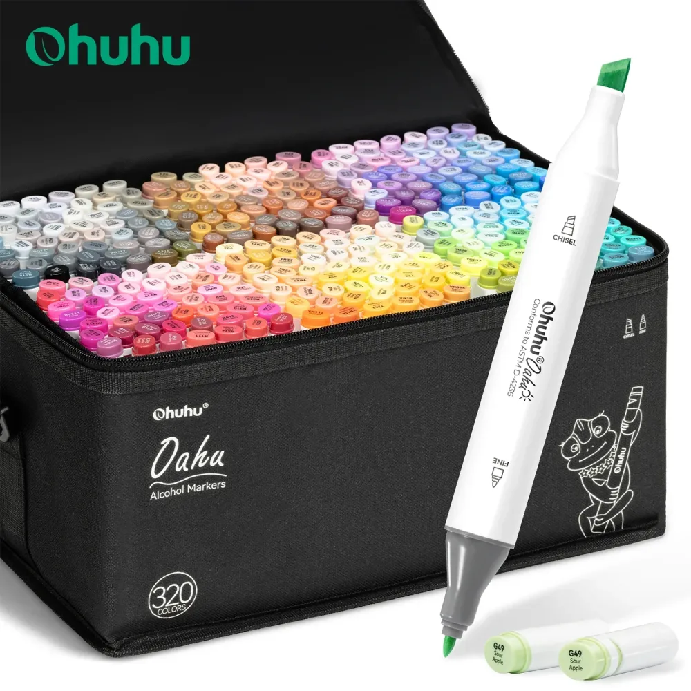 Ohuhu Oahu 320-Farben-Markierungsstift-Set, Alkohol-Kunstmarker, Doppelspitzen, Filzstift, Skizzieren, Zeichnen, Graffiti, Manga, Schule, Kunstbedarf