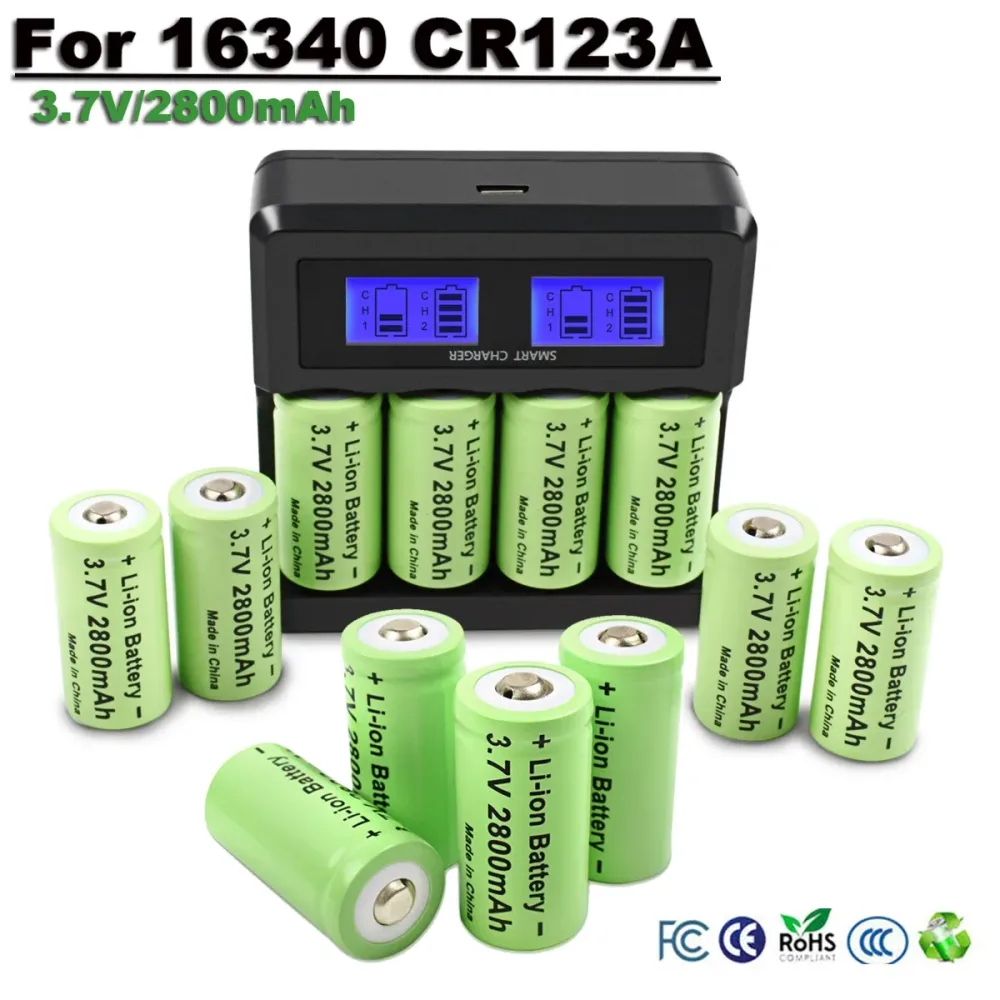 2800 mAh 16340 Batterie 3,7 V Akku 4 Stücke CR123A Batterie Für Überwachungskamera Taschenlampe Batterie Mit LCD Ladegerät
