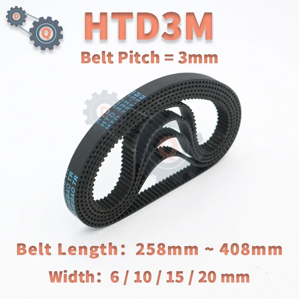 HTD3M Riemenlänge 258 mm bis 408 mm HTD 3M Zahnriemen Antriebsriemen Breite 6 mm 10 mm 15 mm 20 mm 3M Gummiriemen Closed Loop Belt 3M Riemen