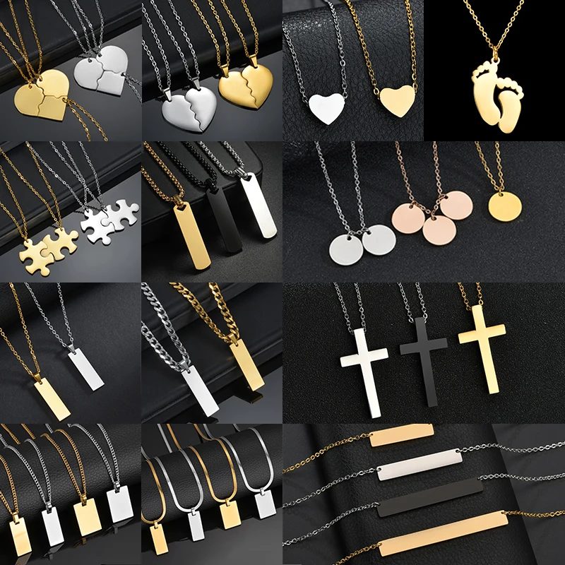 Mehrere Stile leere geometrische Halskette zum Aufzeichnen für Männer und Frauen, Edelstahl-Anhänger, hochwertiger Schmuck, Geschenke im Großhandel