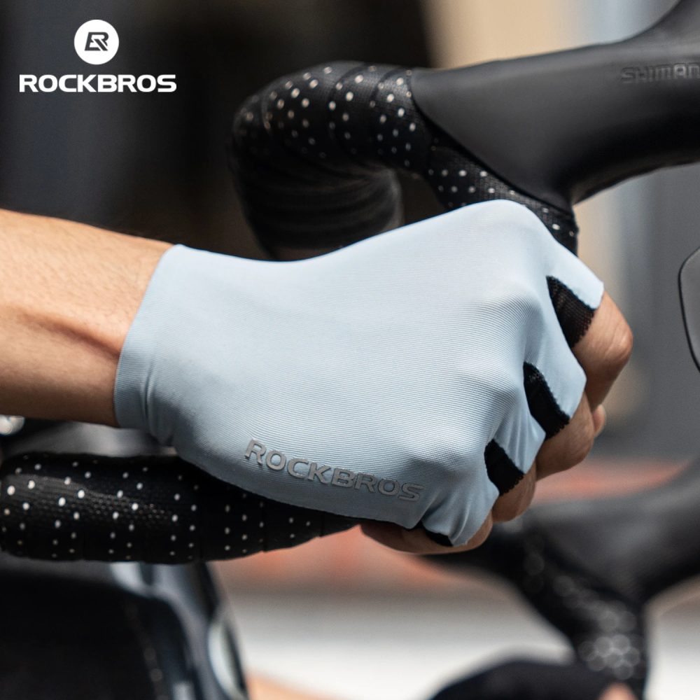 ROCKBROS Sommer-Radfahrhandschuhe mit halben Fingern, hochelastisch, leicht, atmungsaktiv, Stoßdämpfung, Handflächenpolster, für Herren und Damen