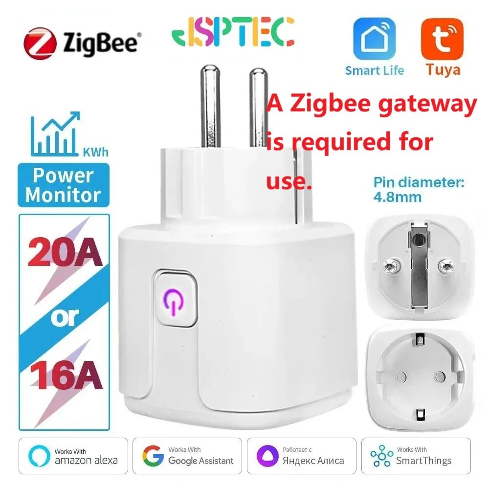 Tuya Smart Stecker Zigbee EU 16A/20A Intelligente Steckdose mit Stromverbrauchsmessung, Zeitschaltuhr und Sprachsteuerung, Kompatibel mit Alexa, Google Home und Alice
