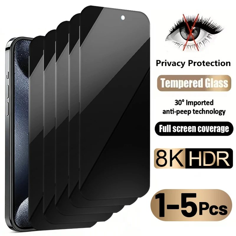 1-5 Stück Vollflächige Anti-Spy Displayschutzfolien für iPhone 14 15 16 17 Pro Max Gehärtetes Glas für iPhone 6 6S 7 8 X XS Max XR Glas