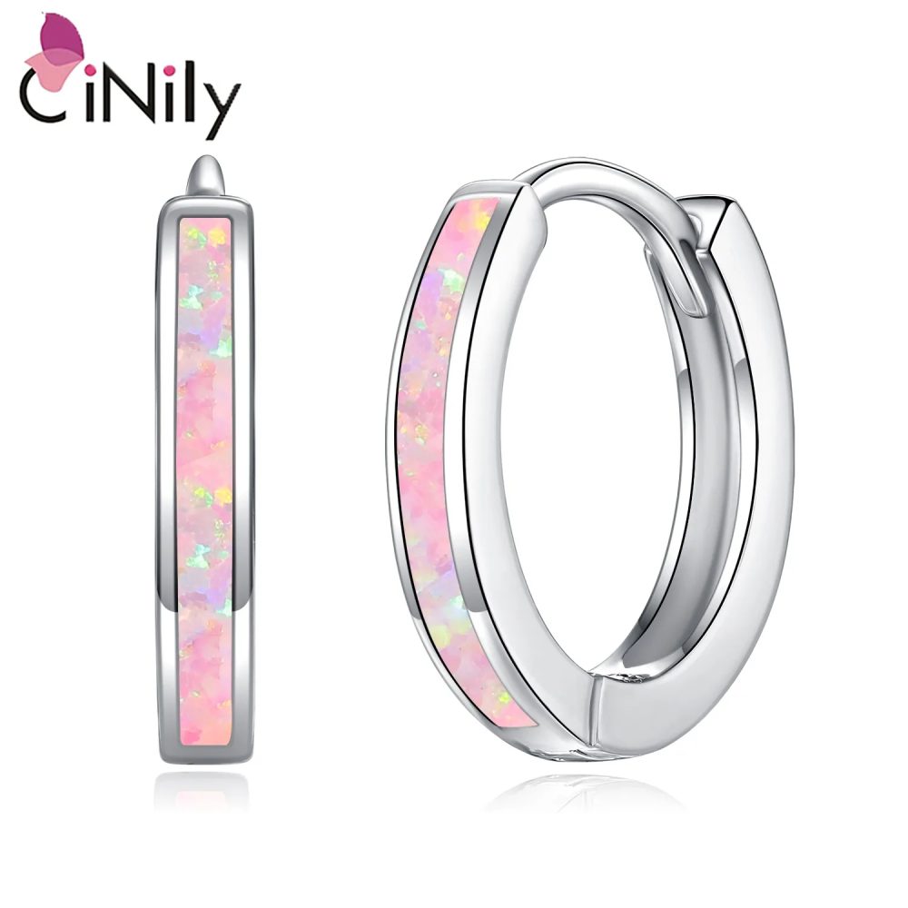 CiNily Einfache kleine runde Opal-Creolen für Damen, 925er Sterlingsilber, zierliche Huggie-Ohrringe, winziger Ohrschmuck, Geschenke, 12 mm