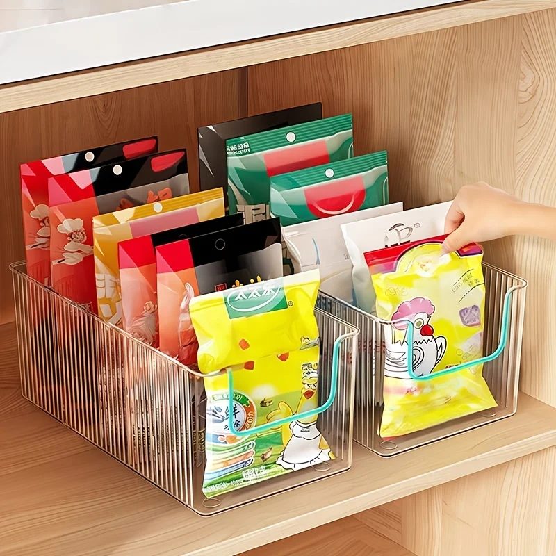 Transparente Küchen-Aufbewahrungsbox mit Abnehmbaren Trennwänden, Vorratsbehälter für Snacks und Gewürzbeutel, Schrank-Organizer