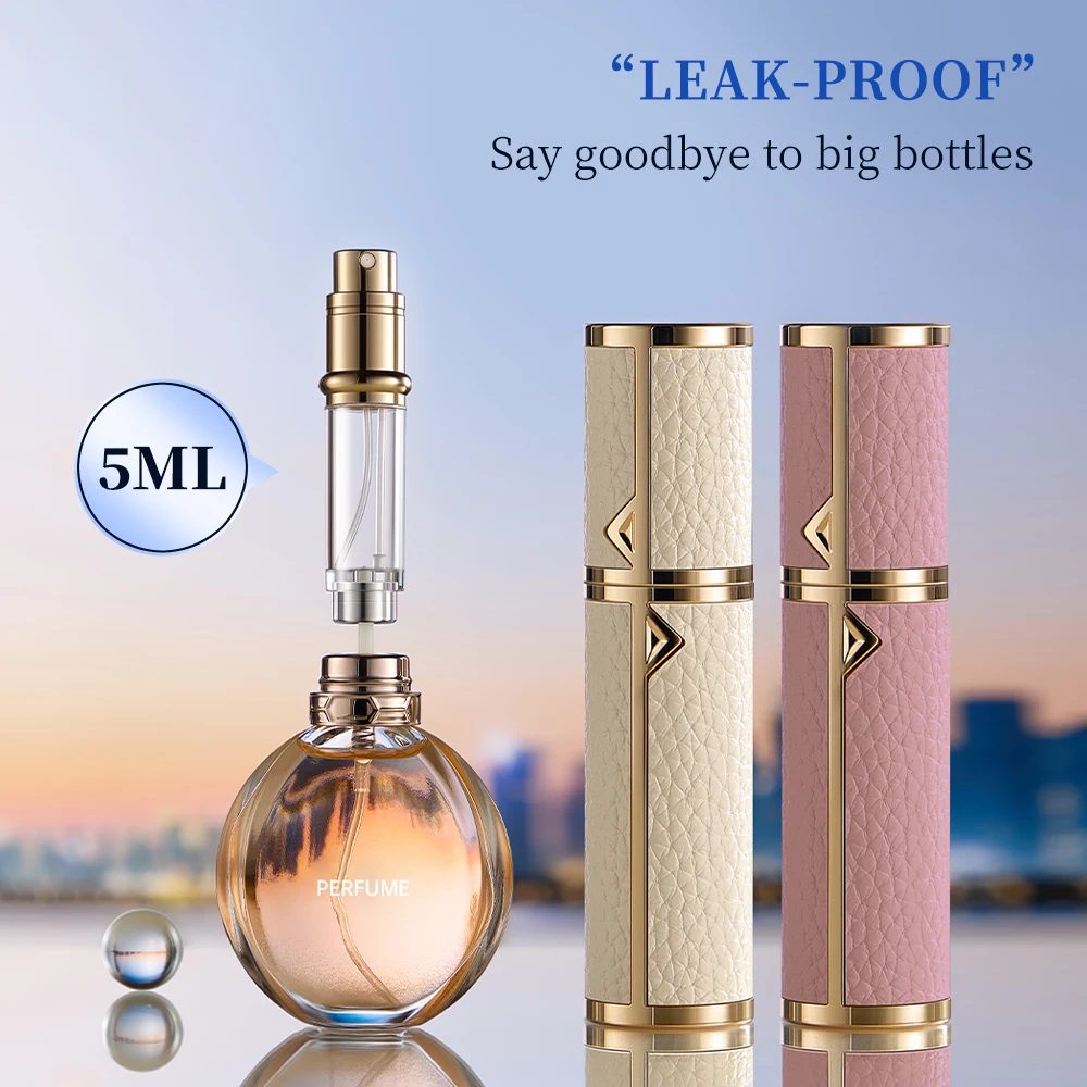 5 ml PU-Leder-Mini-Parfüm-Zerstäuber-Flaschensprüher, geeignet zum Einstecken, enge Versiegelung, Reisen, individuelle nachfüllbare Flaschen