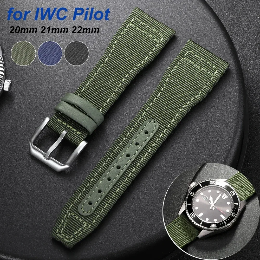 Nylon Canvas Uhrenarmband für IWC Pilot 20mm 21mm 22mm Armband Wasserdicht Sport Armband Rindsleder Handgelenk Gürtel Männer Frauen Armband