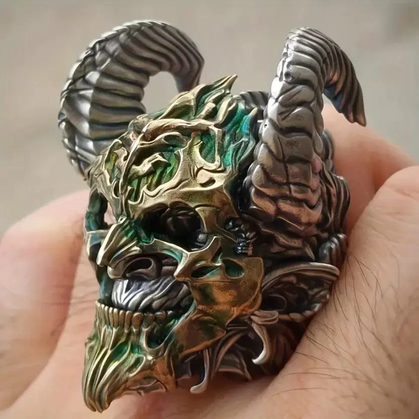Punk-Stil Totenkopf-Teufel-Ring Vintage Übertriebenes Design Hip-Hop Herrenring Hochwertiger Einzigartiger Schmuck