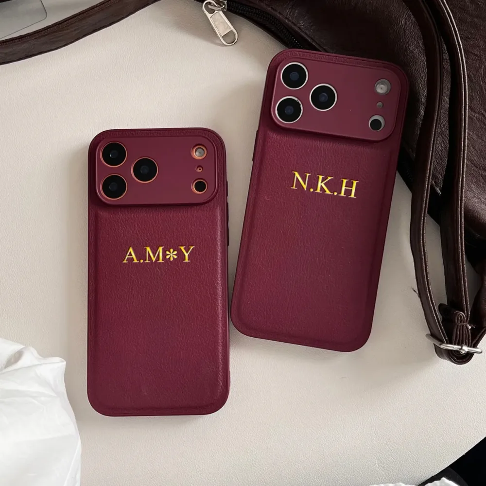 Personalisierte Luxus-Hülle aus Kunstleder mit Gravur von Initialen und Namen in Gold-Heißfolie für iPhone 18 17 16 15 14 13 Pro Max Plus Air