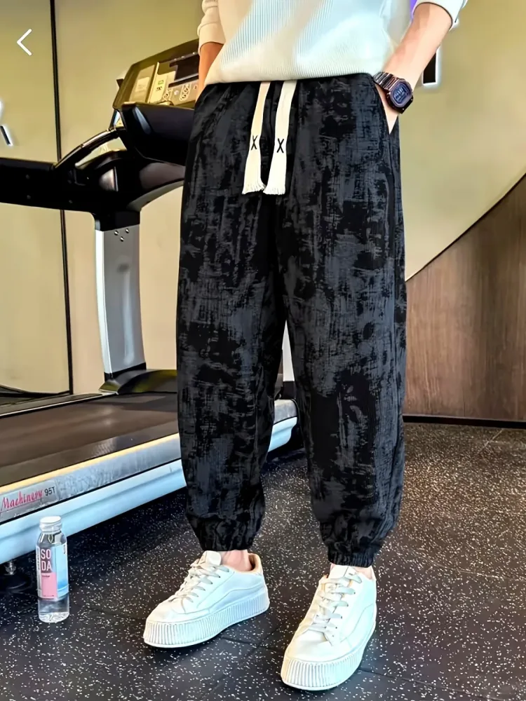 2026 Sommer Herren Schwarze Jogginghose mit Abstraktem Muster Schnelltrocknend Bequem Locker Lässig Modische Streetwear Kordelzug Kinderhose