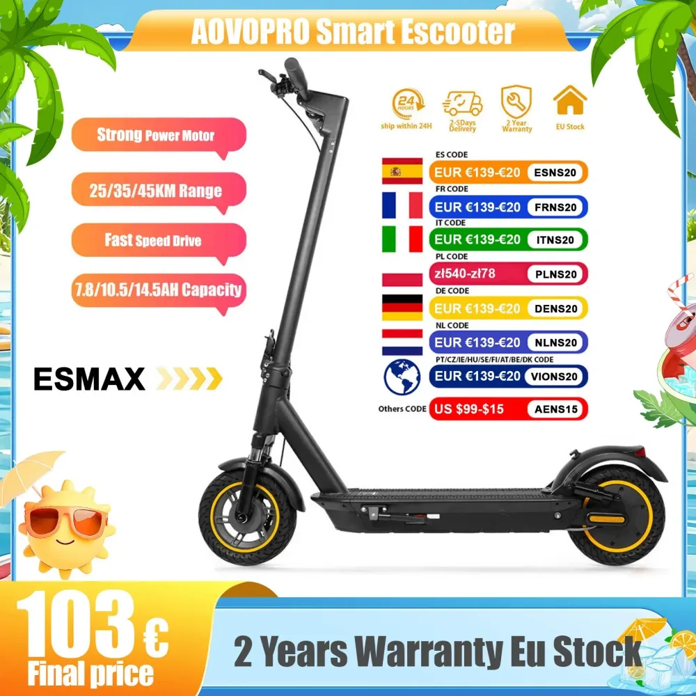 2026 Upgrade AOVOPRO TX01 Smart APP Elektroroller 350 W/500 W Leistungsstarker Motor 36V25-45KM Reichweite Erwachsene EScooter mit Doppelbremse