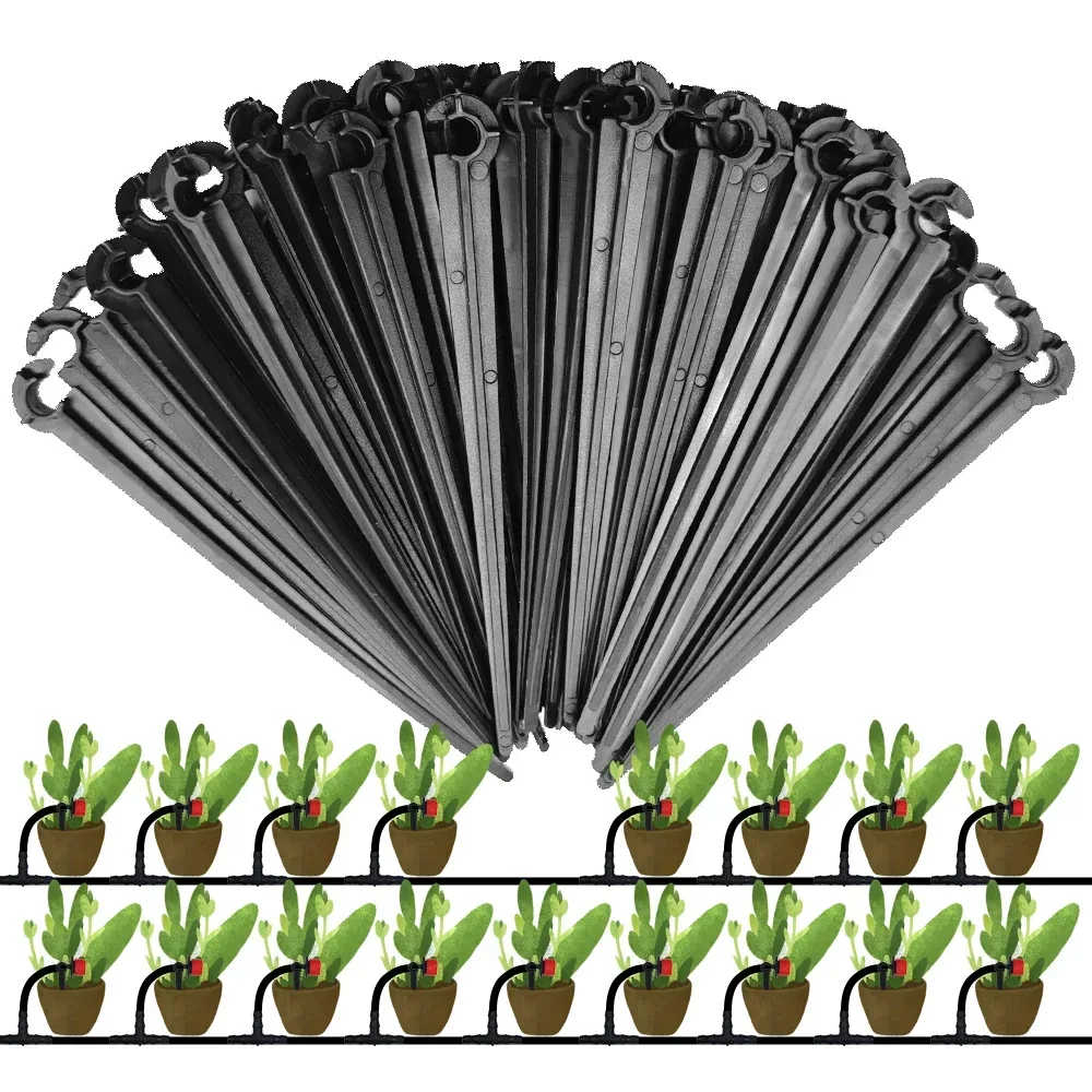 50-200PCS 1/4'' C-typ Haken Festen Stem Unterstützung Halter Stakes für 4/7mm Schlauch Blumentopf tropf Bewässerung Fitting Gewächshaus
