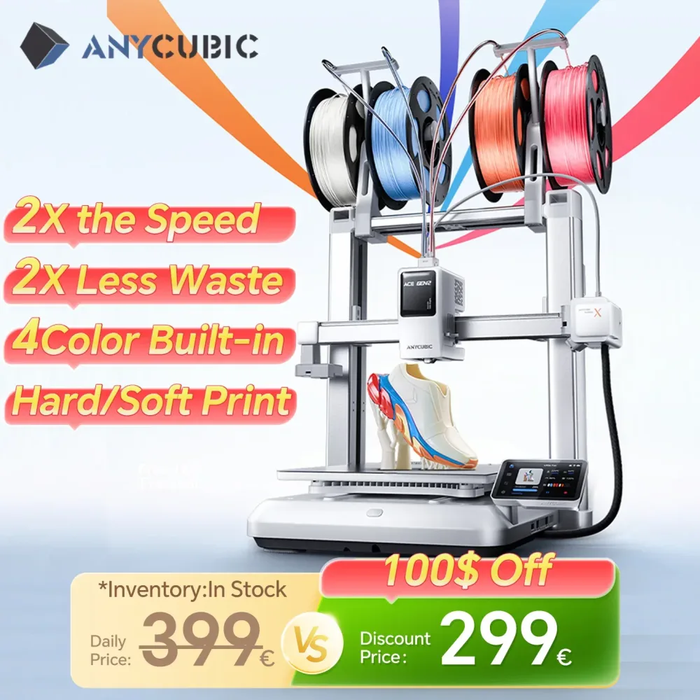 ANYCUBIC Kobra X 3D-Drucker, maximale Druckgeschwindigkeit 600 mm/s, 2-fache Zeit- und Materialersparnis, integrierter 4-Farben-Druck, automatische Nivellierung.