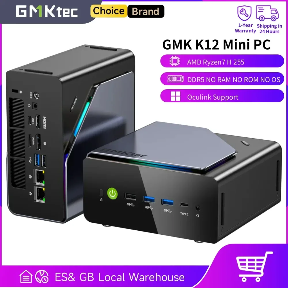 GMKtec K12 Mini-PC AMD Ryzen 7 H 255 (verbesserte 8745HS) Oculink-Unterstützung DDR5 NO RAM NO ROM NO OS Desktop-Computer Gaming-PC WIFI6E