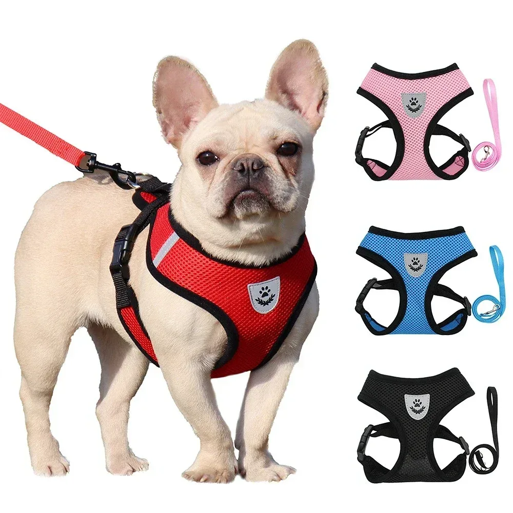 Sommer-Katzen-Hundegeschirr, Leine, verstellbare Weste, Polyester-Mesh, atmungsaktive Geschirre, reflektierend, für kleine Hunde, Katzen, Lesäume