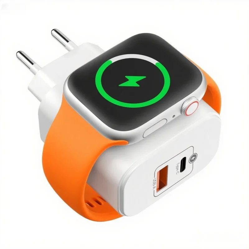 3-in-1-Wireless-Ladegerät, kompatibel mit Apple Watch und iPhone, PD20W-Ladegerät mit 2 Ports USB-C und USB-A-Schnellladegerät kompatibel