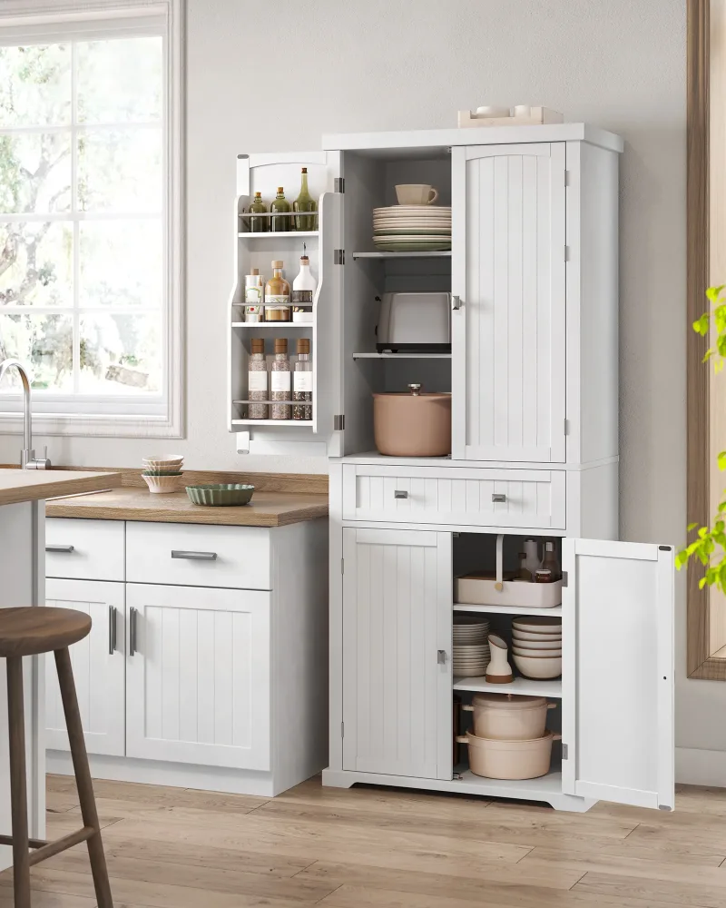 VASAGLE Küchenschrank, Hochschrank Küchenbuffet Vitrinenschrank, Buffetschrank mit Verstellbaren Ablagen