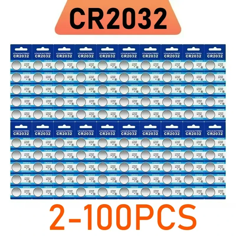 2-100-PCS-CR2032-3V-Lithium-Batterie, für Autoschlüssel, Uhren, Taschenrechner, Spielzeug, Blutzuckermessgeräte, Waagen, Großhandel Knopfzellenbatterien