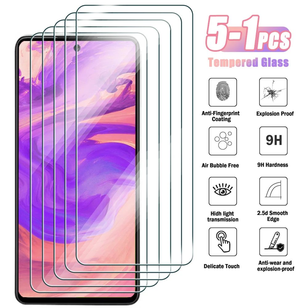 5-1 Stück gehärtetes Glas für Samsung Galaxy A12 A22 A32 A42 A52 4G 5G A03 A13 A23 A33 A53 A73 Displayschutzfolie für Galaxy A52s