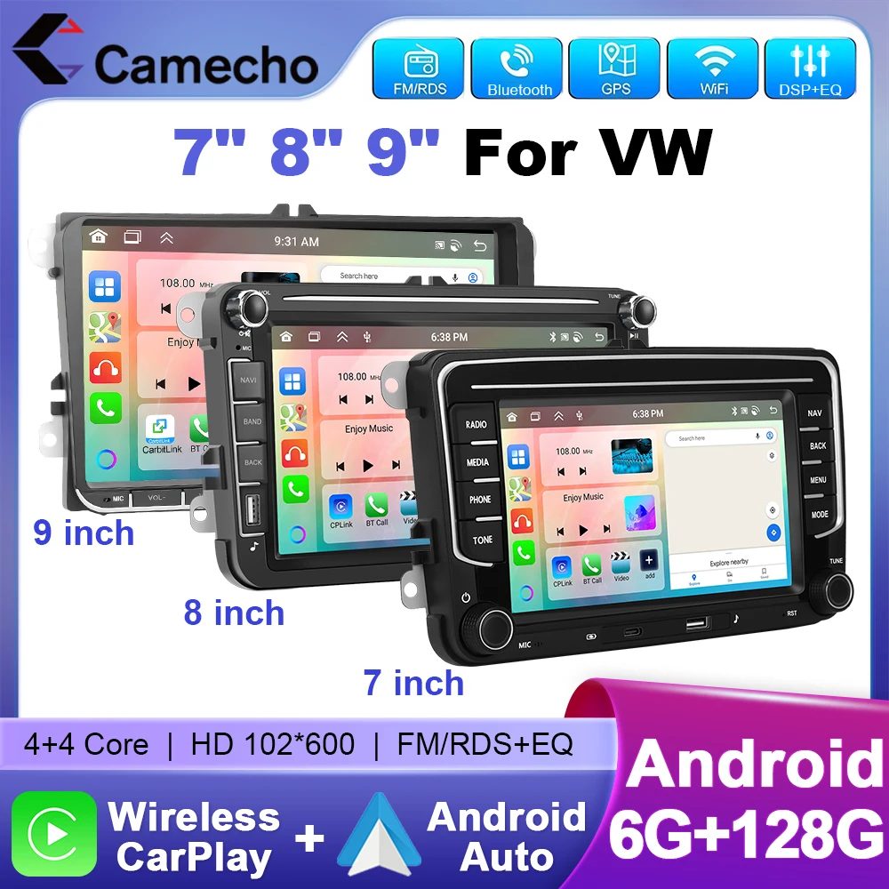 Camecho 7/9 Zoll 6+128G Android Autoradio GPS Carplay für VW Volkswagen Golf 5 6 Touran Passat B6 Polo Jetta Sharan Seat Skoda