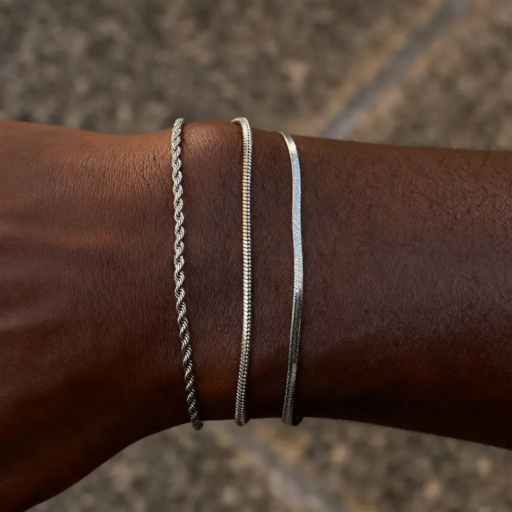 3-teiliges Herren-Armband mit dünner Kette, nie verblassendes silberfarbenes Twist-Ketten-Armband, stilvolles Punk-Schmuckgeschenk für Ehemann, Vater, Sohn
