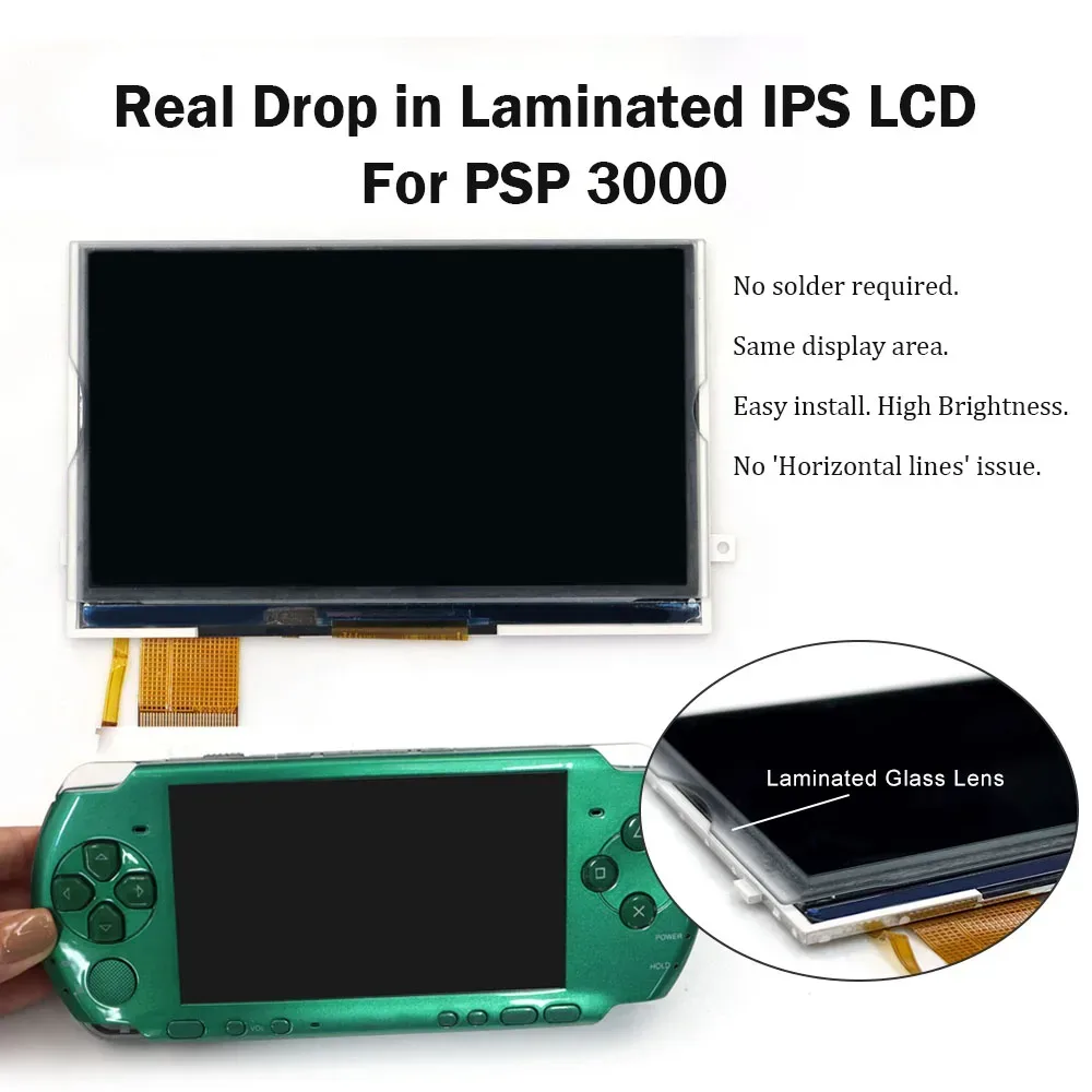 Hispeedido Neuer Laminierter IPS-LCD-Bildschirm für PSP 3000, Kein Schweißen Erforderlich, Hochhelles Display für PSP 3000, Einfach zu Installieren