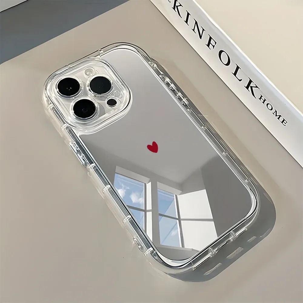 Minimalistische rote Herz-Muster Handyhülle für iPhone 17 16 15 14 13 12 11 Pro Max 17 Air X XR XS 7 8 Plus Rückspiegel Soft Cover