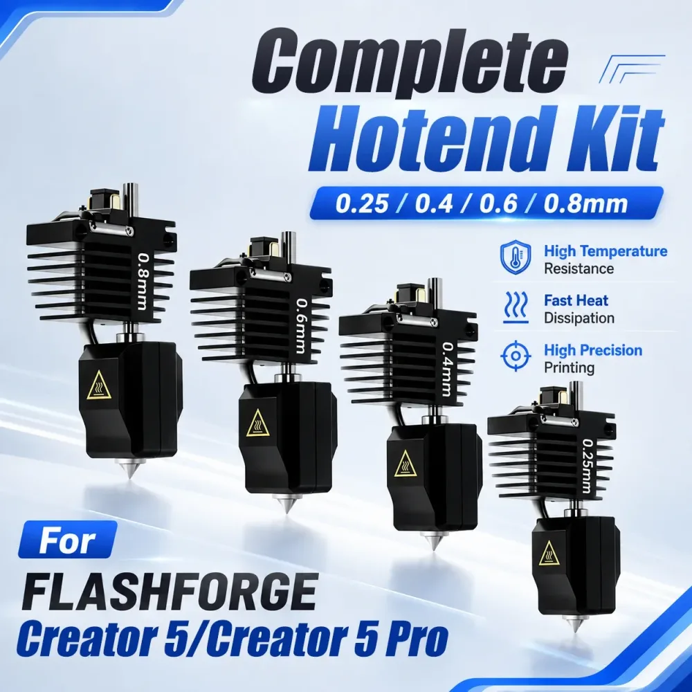 Für Flashforge Creator 5/5 Pro Hotend-Kit 0,25/0,4/0,6/0,8mm gehärtete Stahldüse für C5-Serie 3D-Drucker-Extruder-Teile