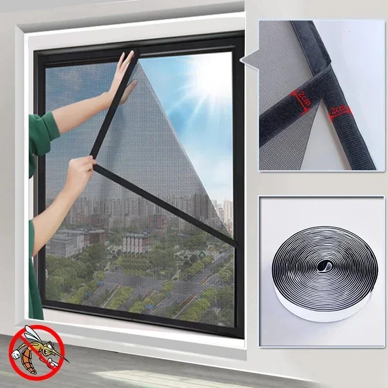 Fensterschutz in anpassbarer Größe, schwarzes Fenster, Moskitonetz, Sommerschutz, Anti-Insekten-Luft-Tüll, unsichtbarer Insektenschutzschirm