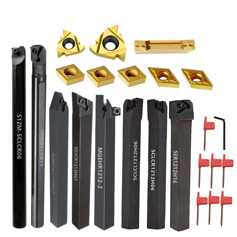 8 Sets mit 8 mm, 10 mm, 12 mm, 16 mm, CNC-Drehmaschinen-Drehwerkzeughalter, Bohrstange mit anwendbaren Einsätzen, Schraubenschlüssel-Set zum Drehen und Gewinden
