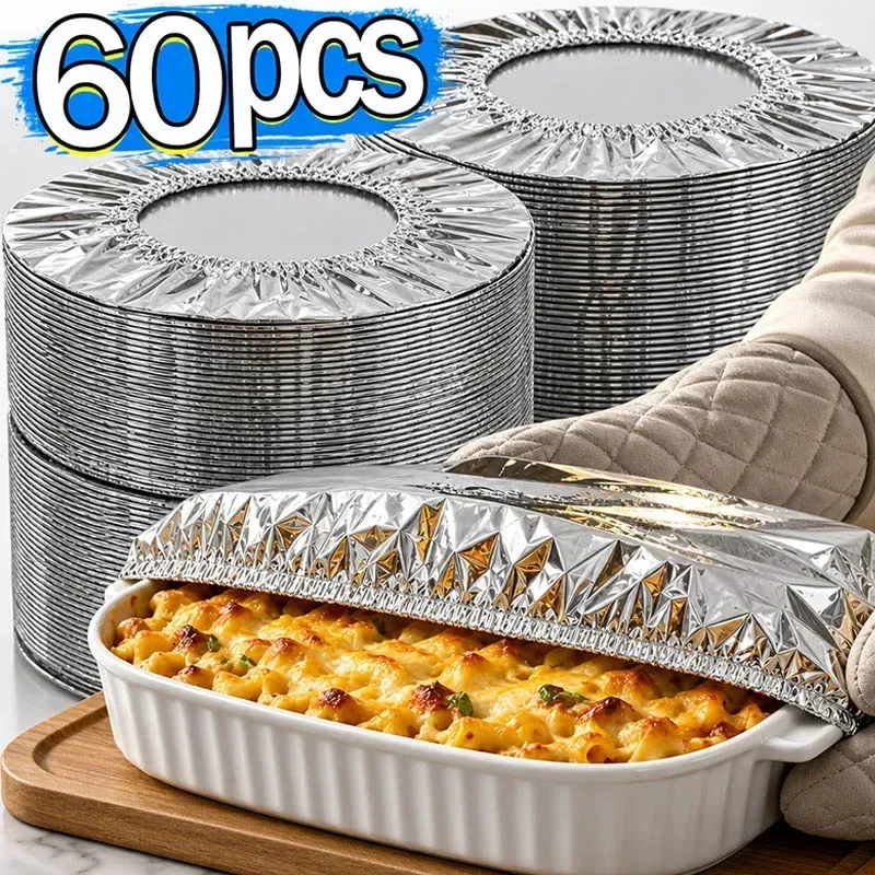 60/10 Stück Aluminiumfolie-Schüsselabdeckungen, wiederverwendbare Frischhaltefolien für die Küche, Picknick-Frischhaltebeutel