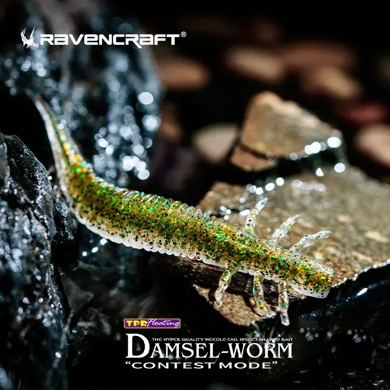 RAVEN CRAFT DAMSEL-WORM 2.2/2.7/3.2 Zoll 14/12/10 Stück Schwimmender SoftLure Kunstköder in Turnierqualität ? Künstlicher Angelköder in Hyper-Qualität