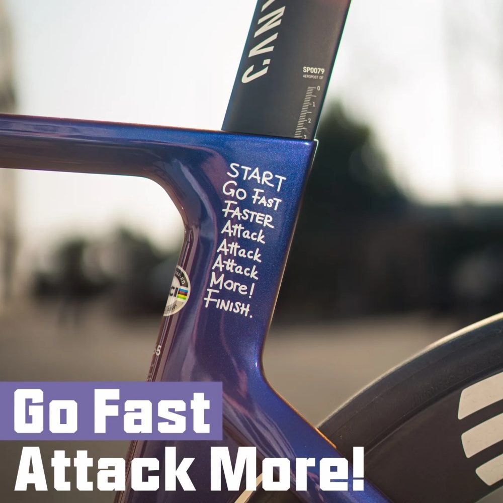?Go Fast, Attack More? Fahrradaufkleber für Fahrradrahmen-Oberrohr, DIY-Motivationsaufkleber, wasserdicht, für MTB- und Rennräder
