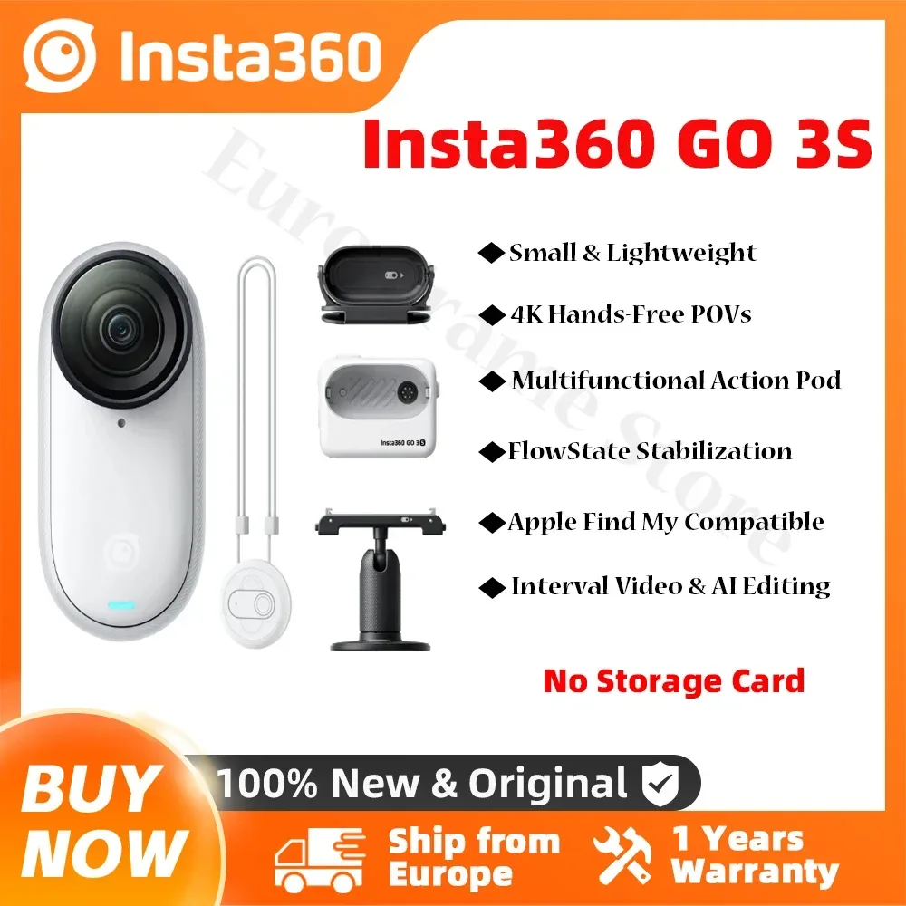 Insta360 Neue GO 3S 4K Miniaturkamera, tragbar und vielseitig, freihändig, POV, Fixierung überall möglich, stabilisierend.
