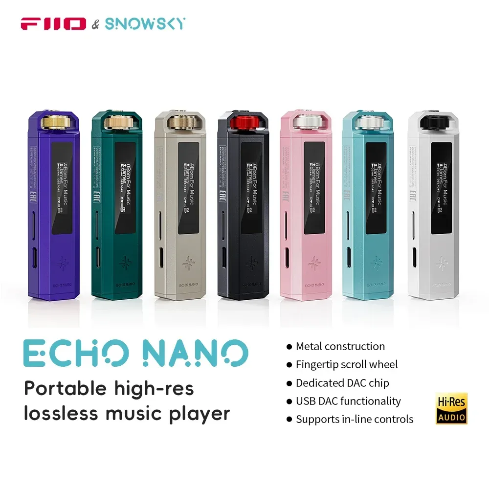 FiiO ECHO NANO Retro-Musikplayer, Taschenformatiger HiFi-MP3-Player mit OLED-Display, USB-DAC, Verlustfreiem Audio