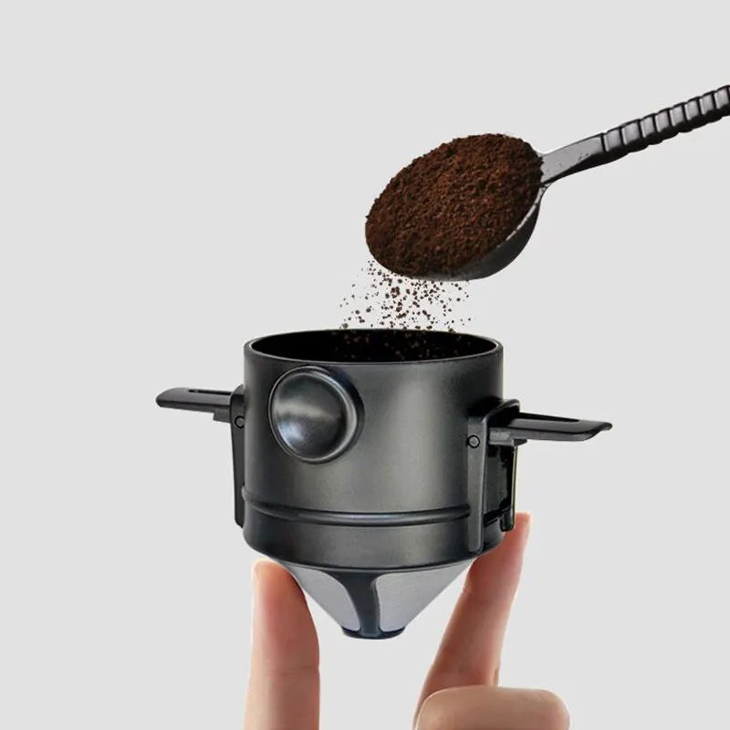Zusammenklappbarer Kaffeefilter, tragbar, Edelstahl, Tropfkaffee, Teehalter, Trichterkorb, wiederverwendbarer Teekannenhalter, Kaffeetropfer