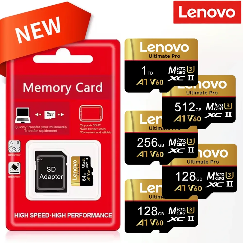 Lenovo SD-Speicherkarte 128 GB, 256 GB, 512 GB, 1 TB, Micro-SD-Karte, V60, U3, Flash-Karte, TF-Karte, Speicherkarte, MicroSD, für Insta360, DJI-Drohne.