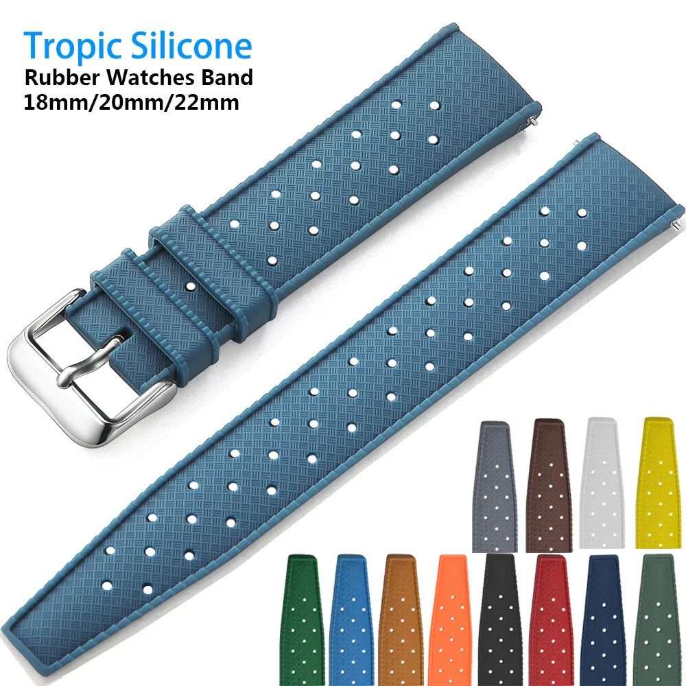 Tropisches Silikon-Uhrenarmband, Schnellverschluss-Uhrenarmband, 18 mm, 20 mm, 22 mm, Gummi-Tropic-Smartwatch-Armband, wasserdicht, mehrfarbig