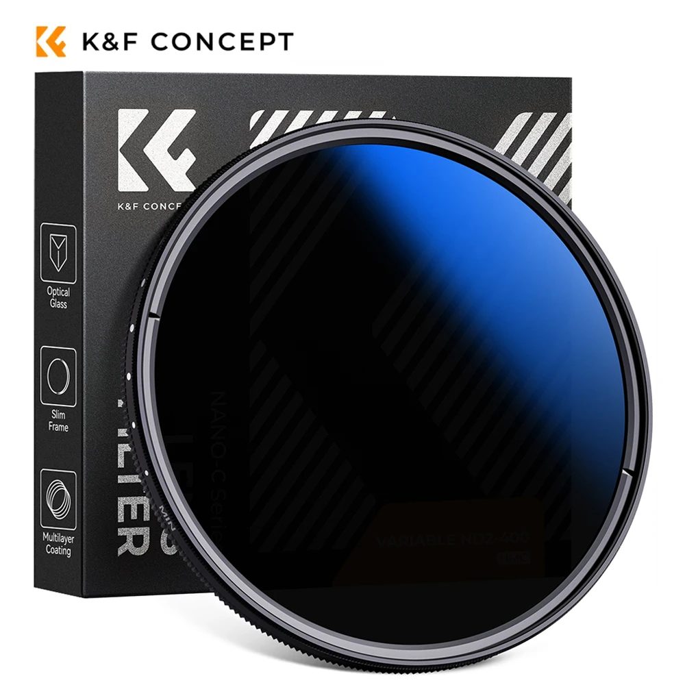 K&F CONCEPT ND2-ND400 Variabler ND-Filter, mehrfach beschichtet, 37/40,5/43/46/49/52/55/58/62/67/72/77/82 mm Objektivfilter mit neutraler Dichte