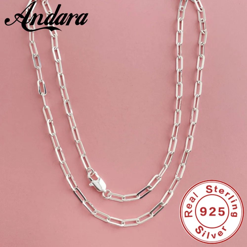 Andara 45?60 cm Großhandel 925 Sterling Silber 3 mm breite Büroklammer-Halskette für Jungen Mädchen Frauen Edlen Schmuck Hochzeit Party